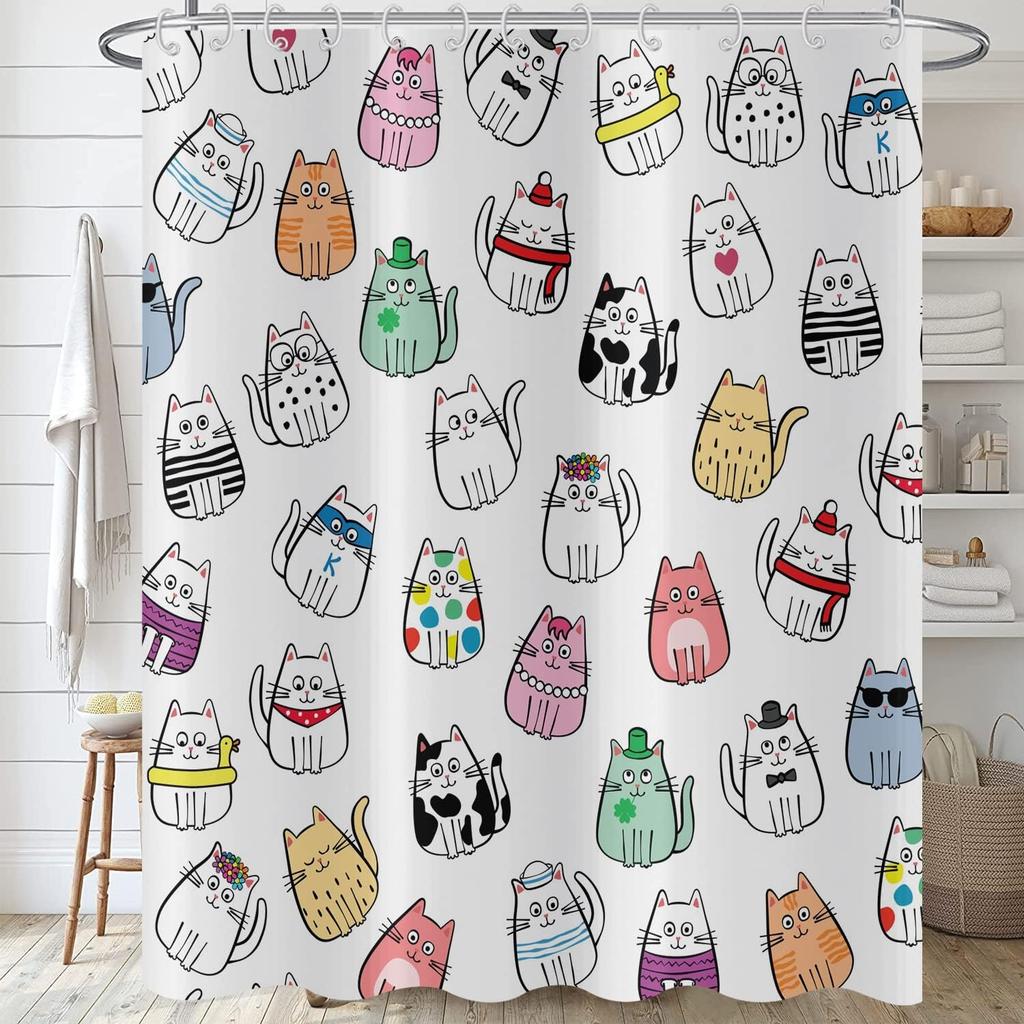 Funny Cute Puppy Animal Pattern Shower Curtain 180x 180cm, Kids Bathroom Decorative Shower Curtain Waterproof
