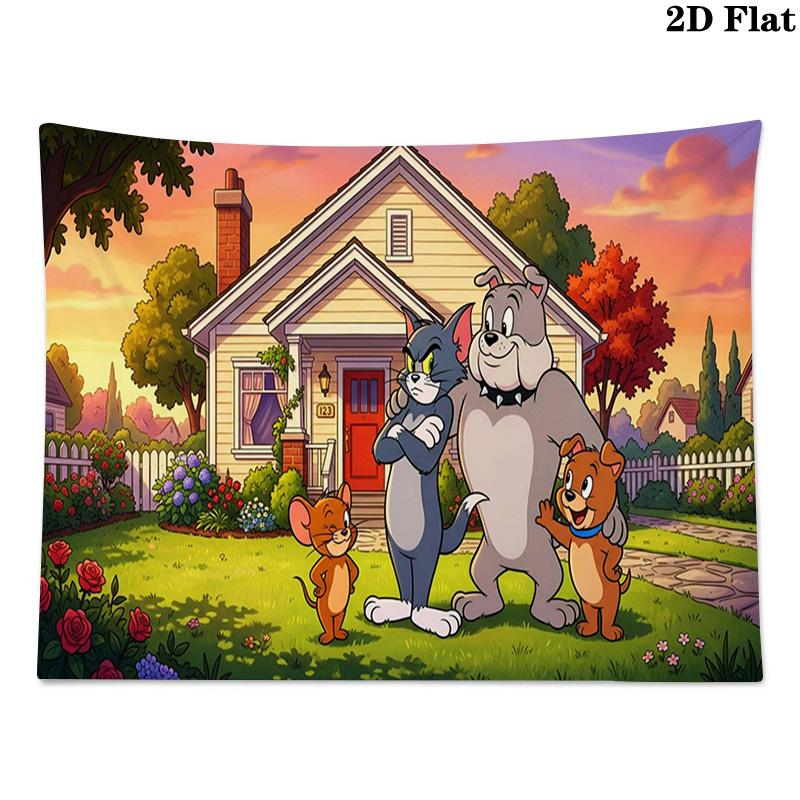Mouse Cat Cartoon Wall Tapestry Aesthetic Wall Hanging Printed Fabric Blanket Decorative Tapestries for Bedroom Living Room Home Decor