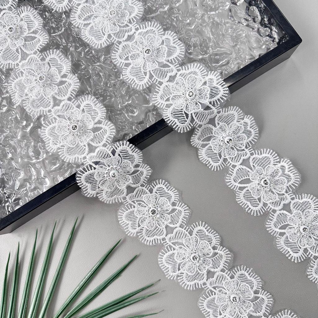Delicate White Mesh Nail Drill Embroidery Three-Dimensional Flower Hair Accessories Skirt Bag Decoration Lace Lace Accessories