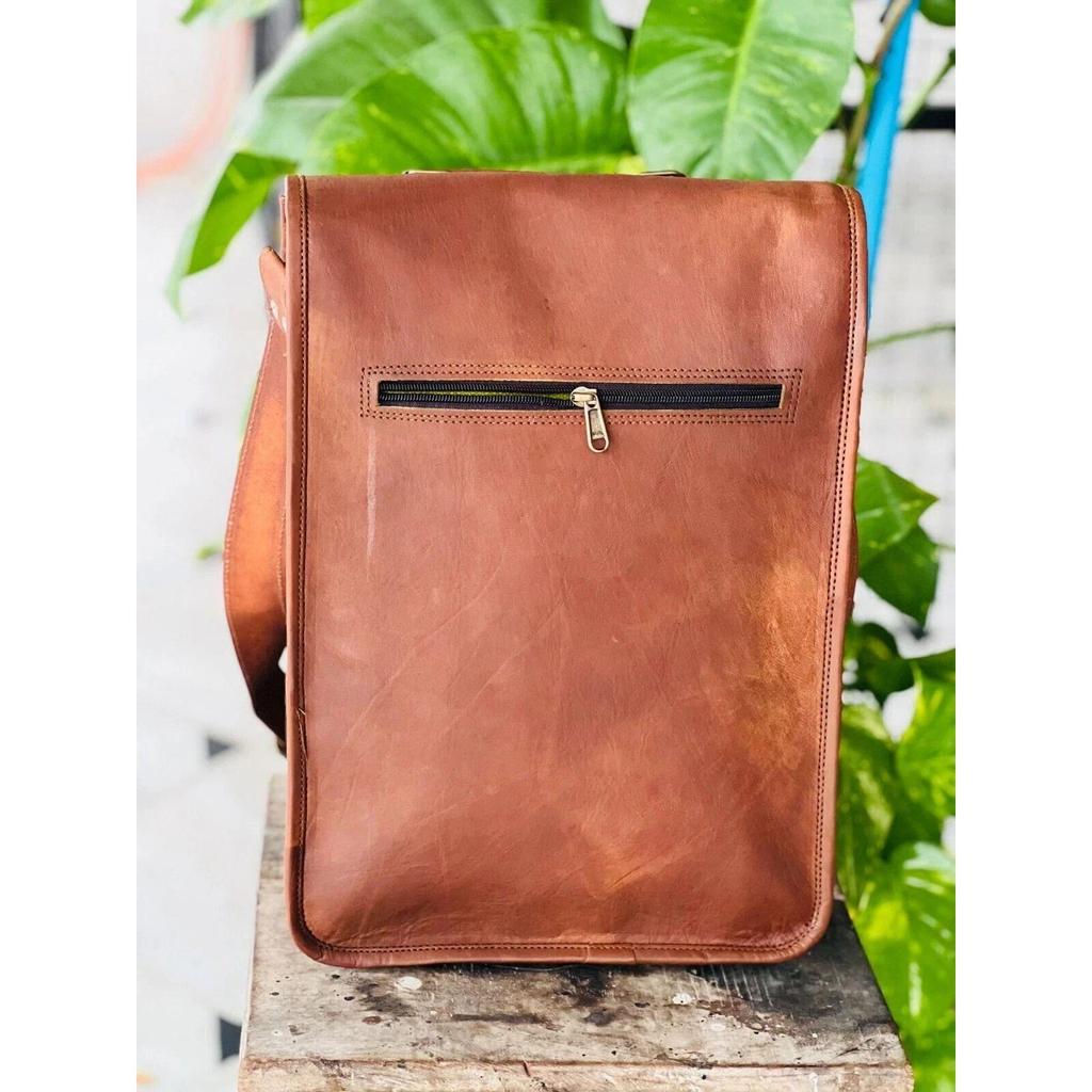 Goat Leather Vintage Laptop Messenger Bag Cross-body Handmade Men's