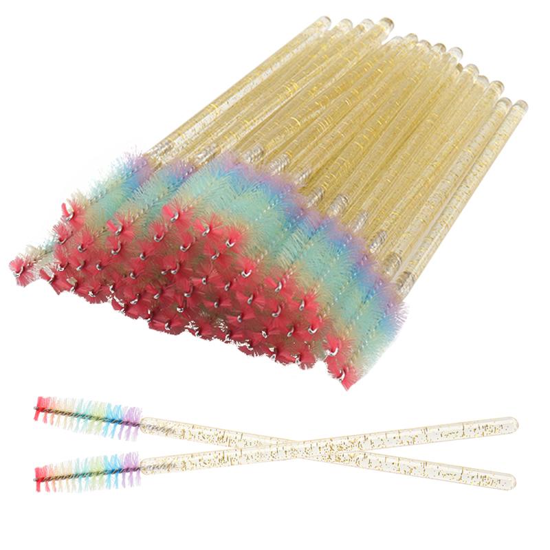 50pcs Disposable Crystal Eyelash Brush Eyebrow Lifting Comb Spoolie Brushes Mascara Wands Applicator Lash Extension Makeup Tool