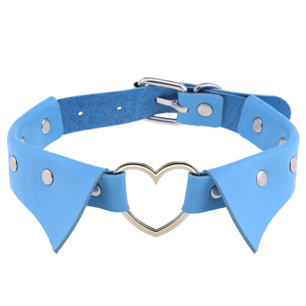 Heart Shirt Collar Faux Leather Choker, Punk Style Collar Necklace Clavicle Chain for Women