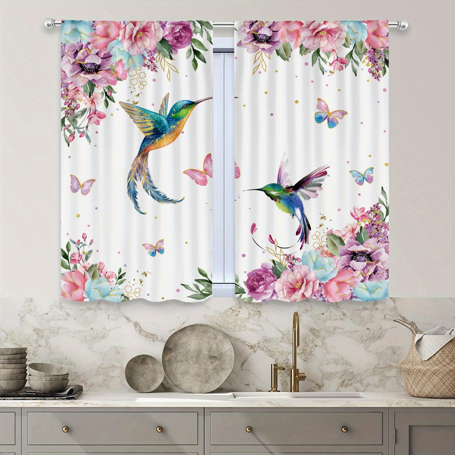 

Flower Lily Birds Printed Curtains Curtain Suitable Kitchen Bedroom Study Cafe Living Room Home Decor Set Of 2 Made Polyester With Rod Pocket Washable W100*H70(CM)-Hooks&1PCS