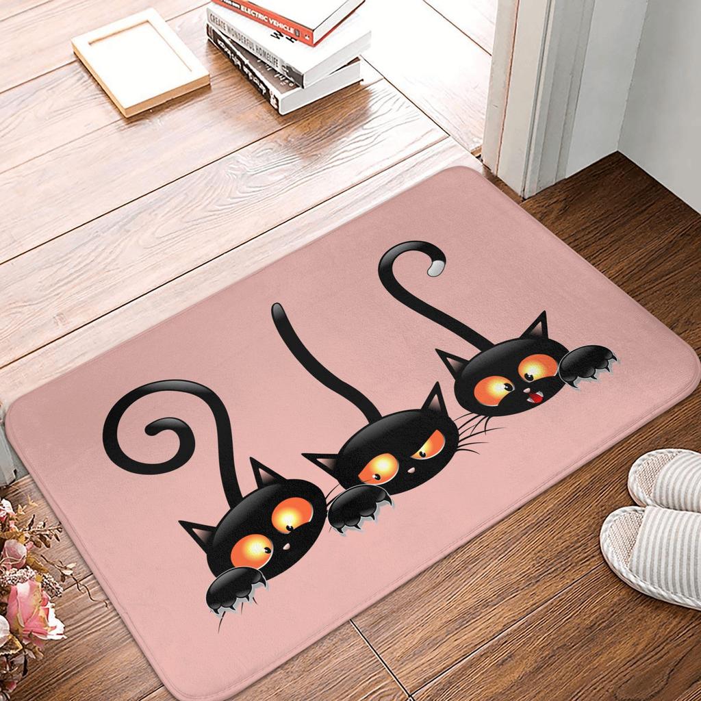 Smiling Black Cat Doormat Non-Slip Entrance Kitchen Bathroom Door Floor Mat Living Room Carpet Rug