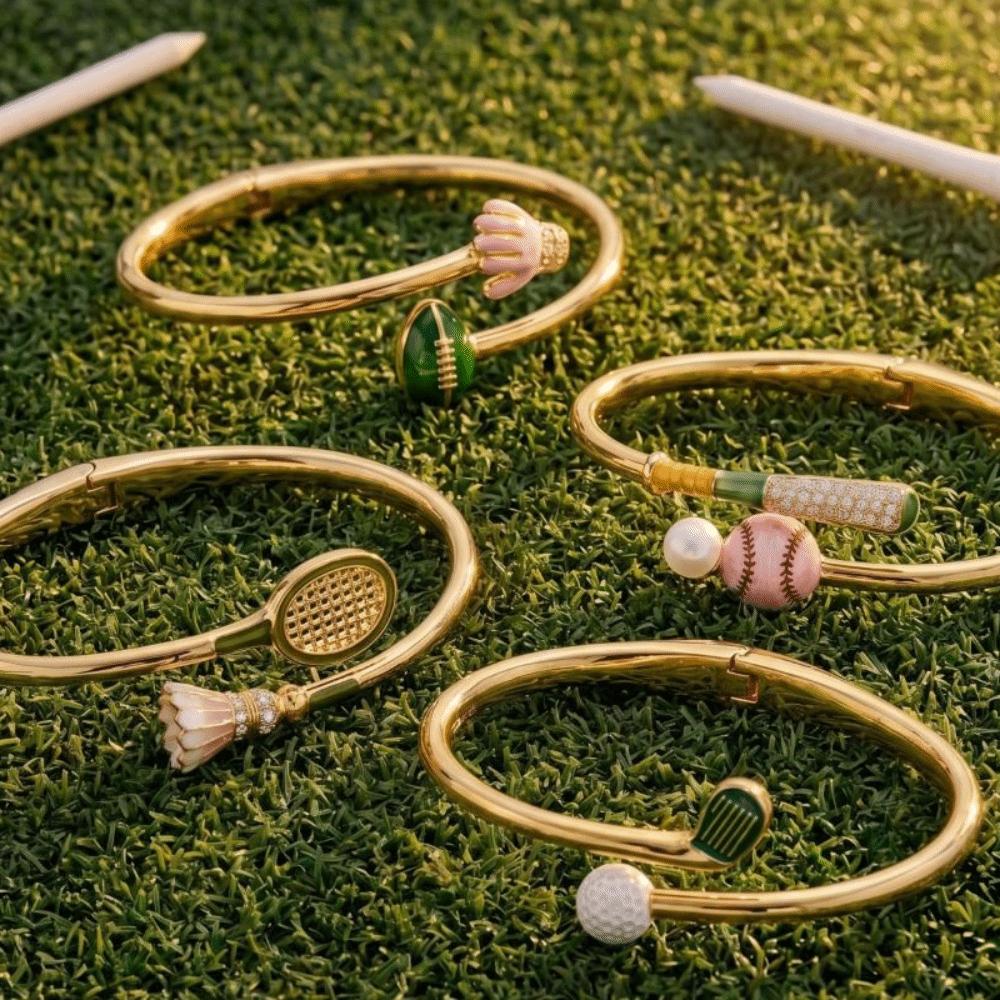 Open Sports Style Bangle Gold Inlaid Rhinestones Bracelet Simple Tennis Racket Bracelet Girl