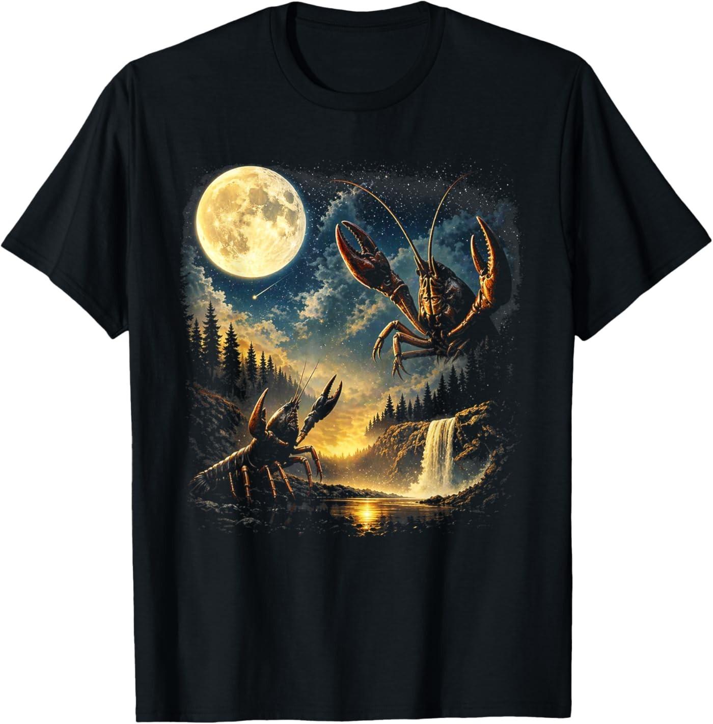 Vintage Three Crawfish Moon Crawfish Howling to The Moon T-Shirt XXXXL