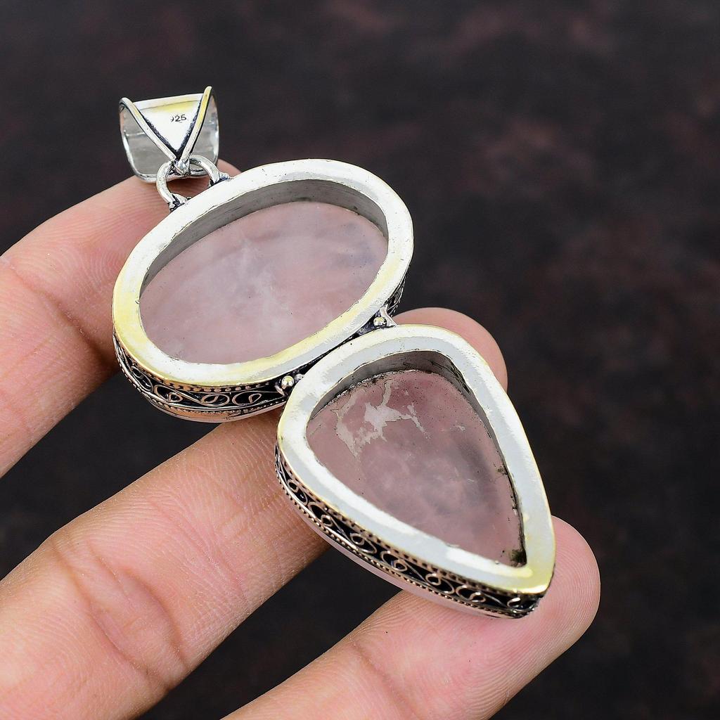 Rose Quartz Gemstone Pendant Unique Jewelry Vintage Pendant 925 Sterling Silver Pendant Handmade Elegant Pendant Silver Jewelry Gift For Him