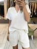 Women Casual V Neck Short Sleeve Top And Shorts Two Piece Set