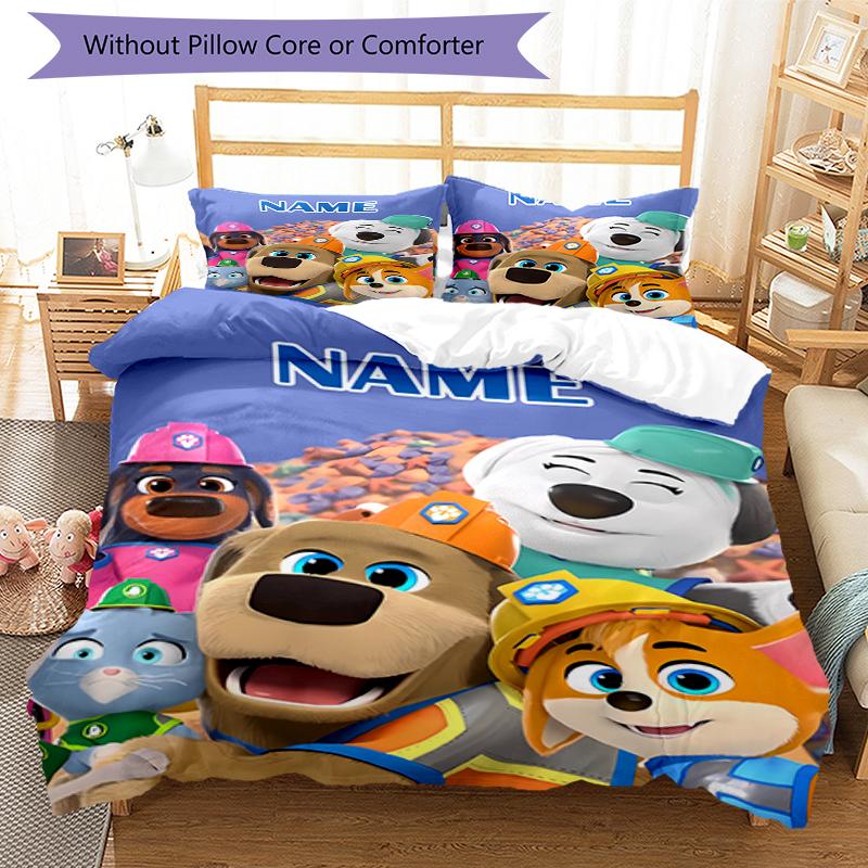 3pcs Custom Name Pupstruction Bedding Set Duvet Cover Closure Includes 1 Duvet Cover & 2 Pillowcases, Soft and Comfortable for All Seasons.