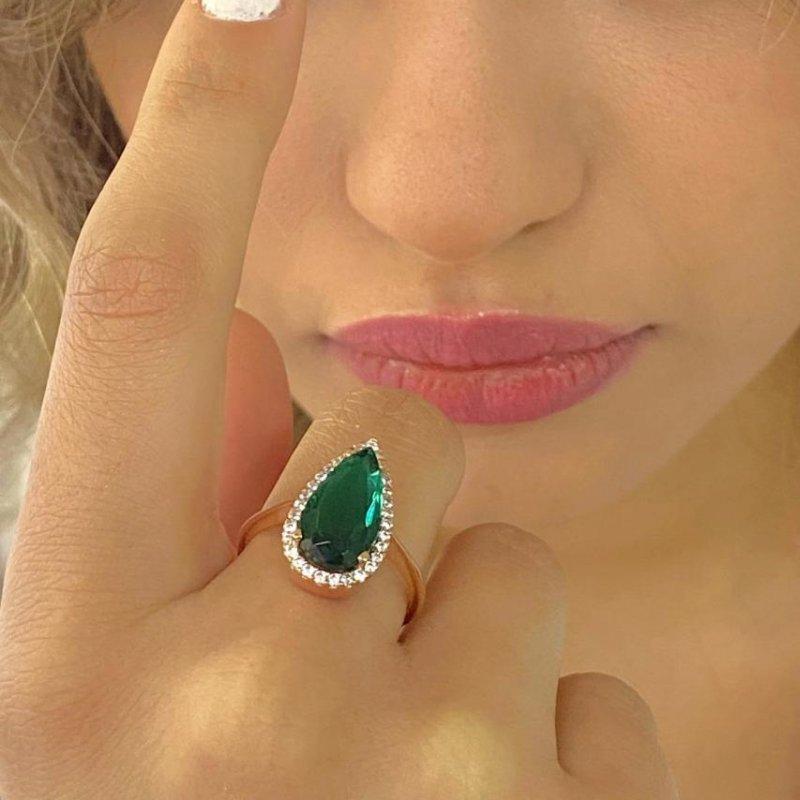 

MaGümüş 3,50 гр стерлингового серебра 925 пробы с бриллиантами высокое качество кольцо с изумрудным камнем капли блестящий внешний вид классическая модель