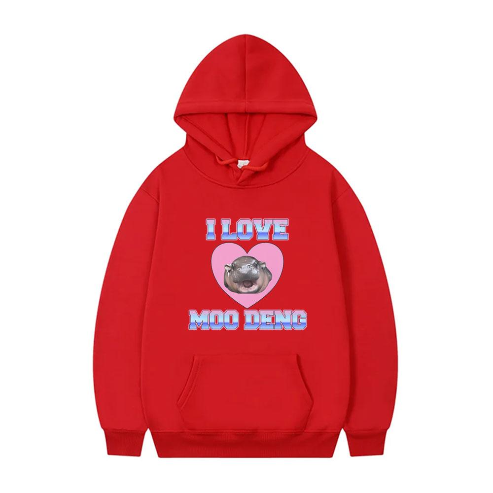 I Love Moo Deng Hoodie Funny Baby Hippo Meme Sportswear Men Women's Casual Oversized Hoodies Unsiex Fashion Brand Streetwear