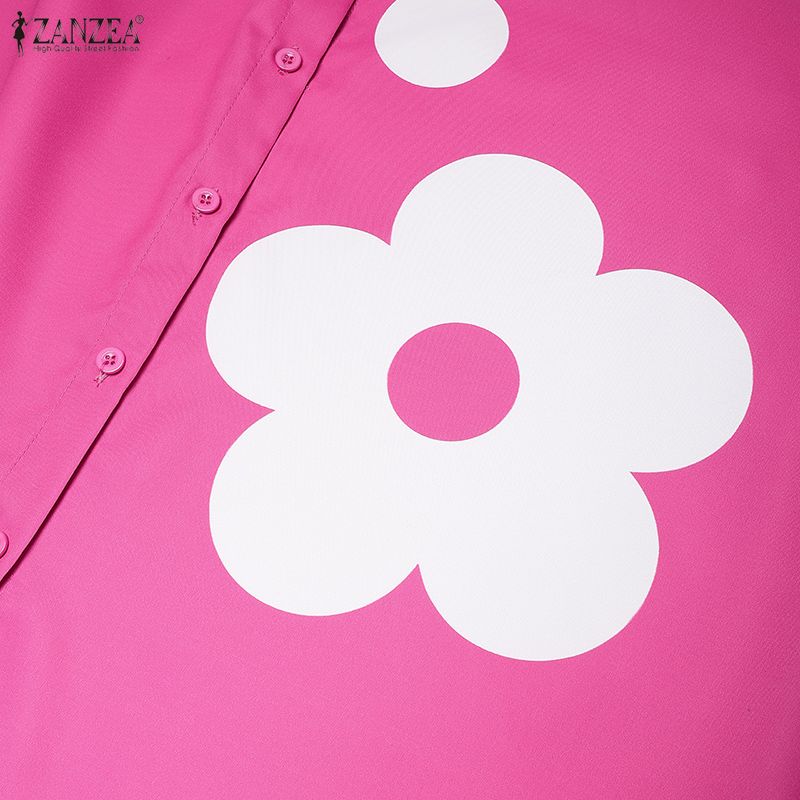 ZANZEA Women Casual Turn Down Collar Long Sleeve Floral Print Loose Shirt Dress