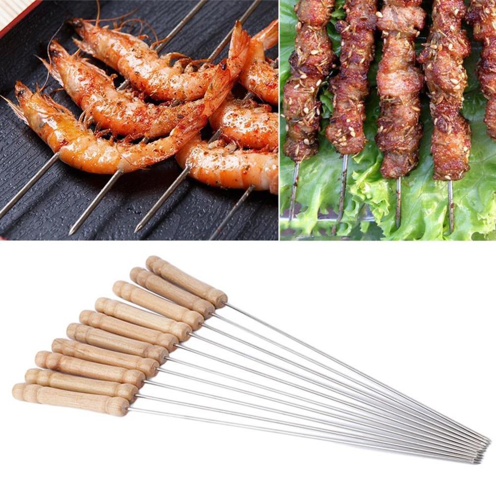 Lot de 10 brochettes plates anti-brûlure pour barbecue, antidérapantes, idéales pour pique-nique en plein air ou camping