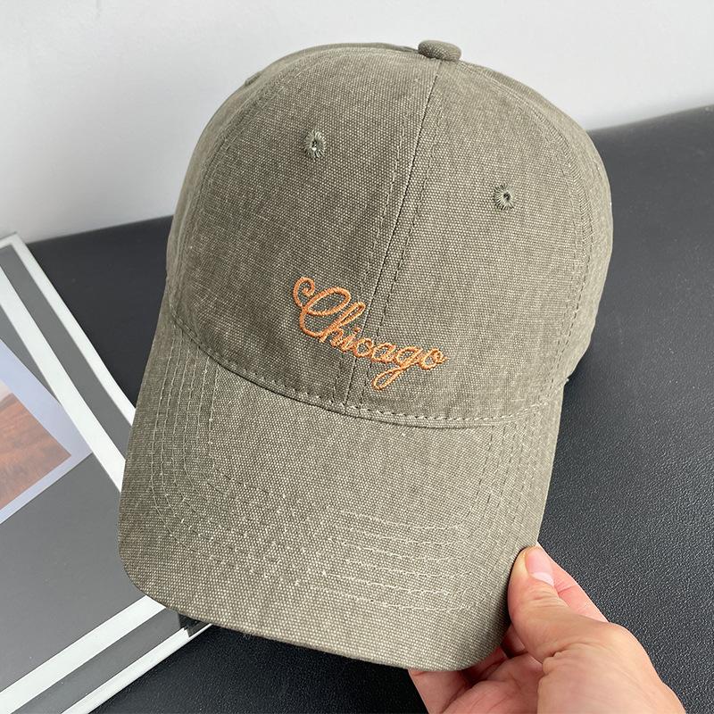 Letter Embroidered Duckbill Cap for Women, Vintage Casual Versatile Large Head Circumference Face-Slimming Baseball Cap, Student Versatile Sun Hat