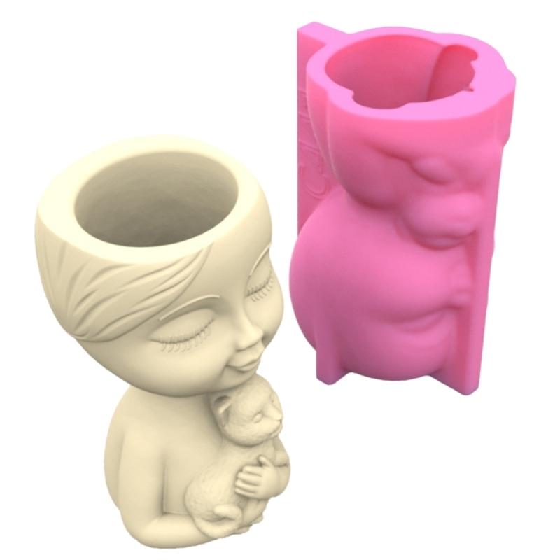 Boy and Puppy Succulent Pot Mold for DIY Concrete Flower Pots Resin Mold Pen Holder Resin Mold Desktop Decoration Home