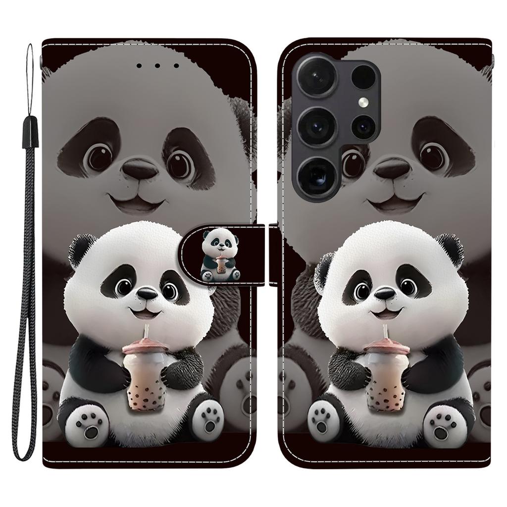 For Samsung Galaxy S26 Ultra Leather Case Stand Wallet Pattern Printing Phone Cover with Wrist Strap
