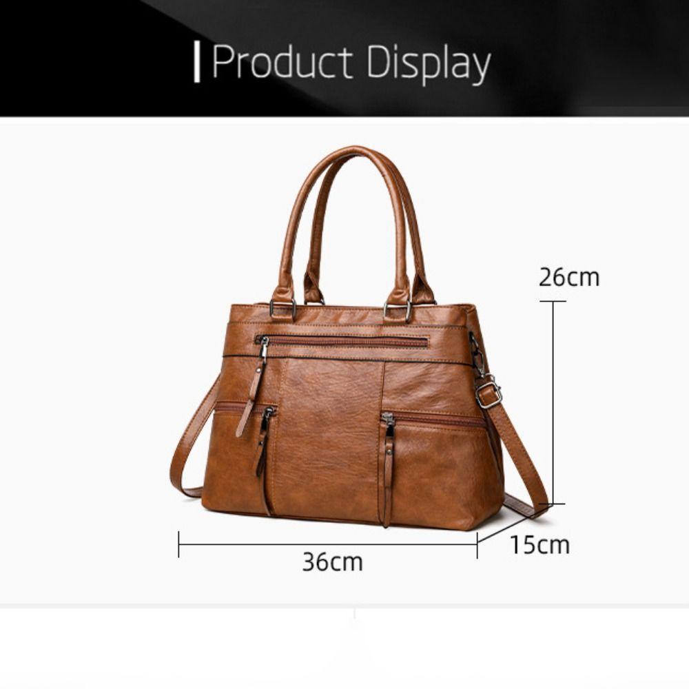 Large Capacity Shoulder Bag Soft Leather Boston Bag Casual Underarm Bag Female