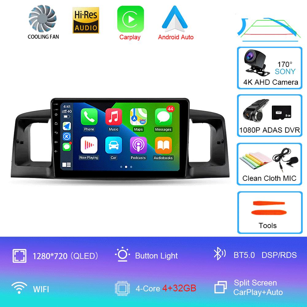 Car Radio Android 14 For Toyota Corolla E120 BYD F3 2007 - 2011 Navigation Multimedia Player Stereo GPS WiFi+4G DSP Carplay+Auto