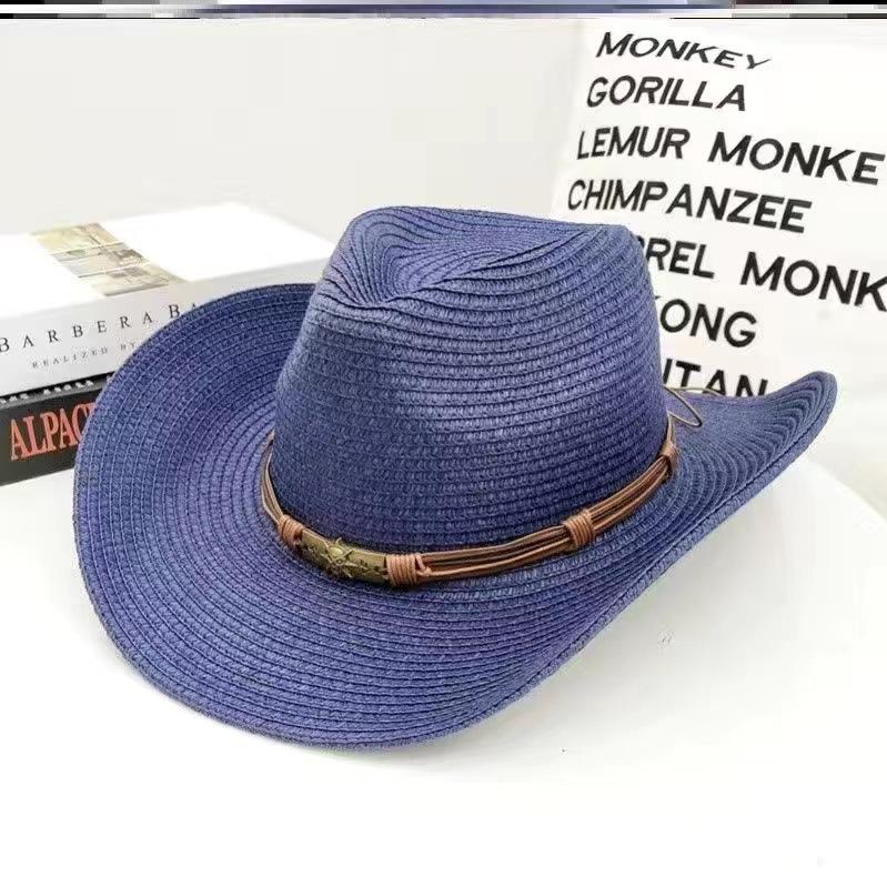 Cowboy Straw Hat Women's Summer Travel Visor Year New Ethnic Style Jazz Hat Big Brim Beach Hat
