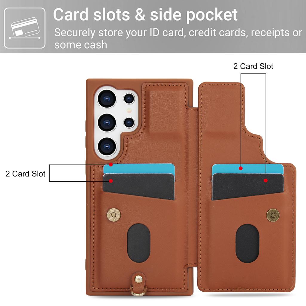 SY-001 For Samsung Galaxy S24 Ultra Case Kickstand Leather+TPU Crossbody Phone Cover