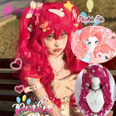 Pony Friends Pinkie Pie Cosplay Wig Double Ponytail Synthetic Long Curly Wig Cute Girl The Pony Cartoon Anime Coser Wig Daily