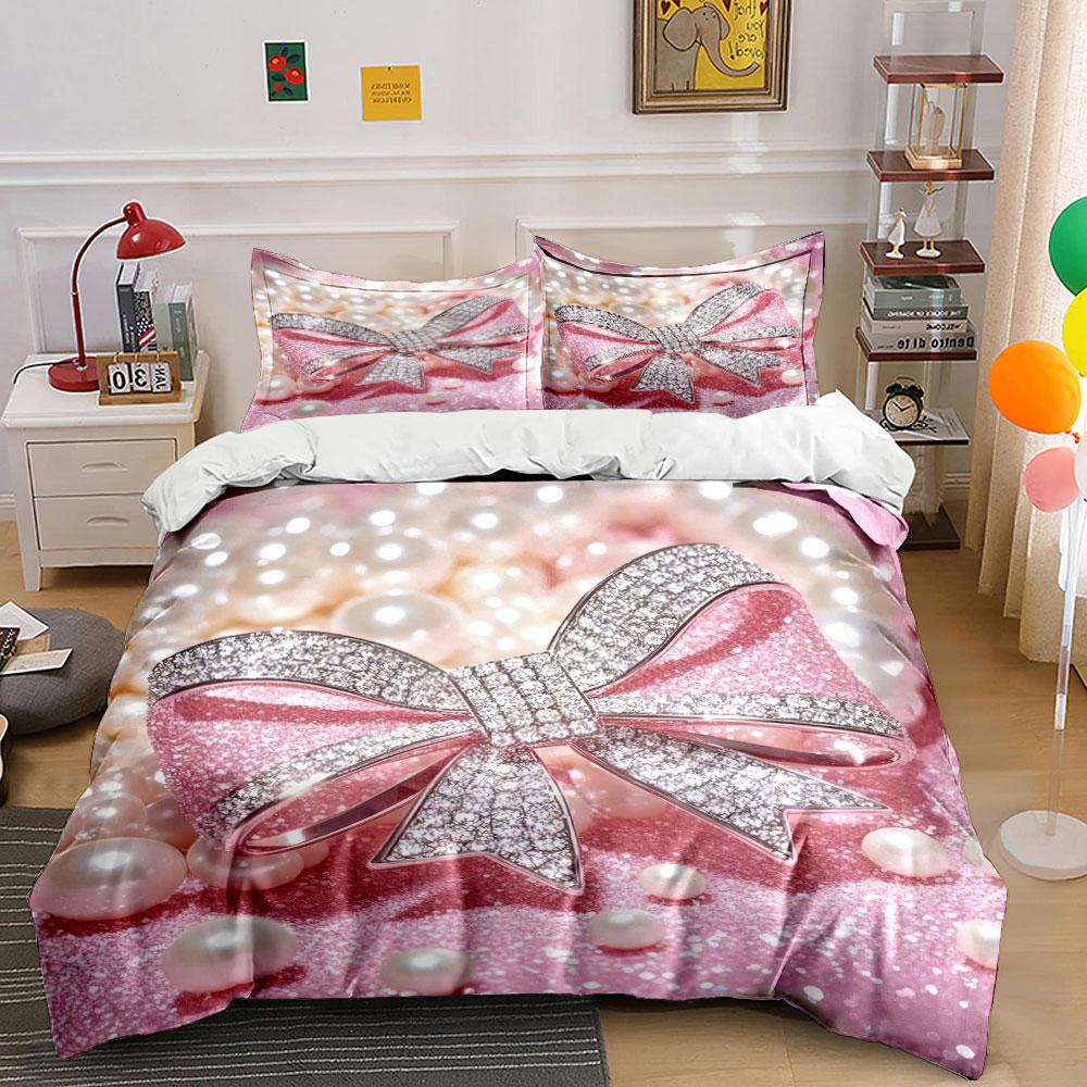 Elegant Bow Jewelry Set Gift Bedding Set with 1 Duvet Cover 2 Pillowcases Single Double King Queen, Gift