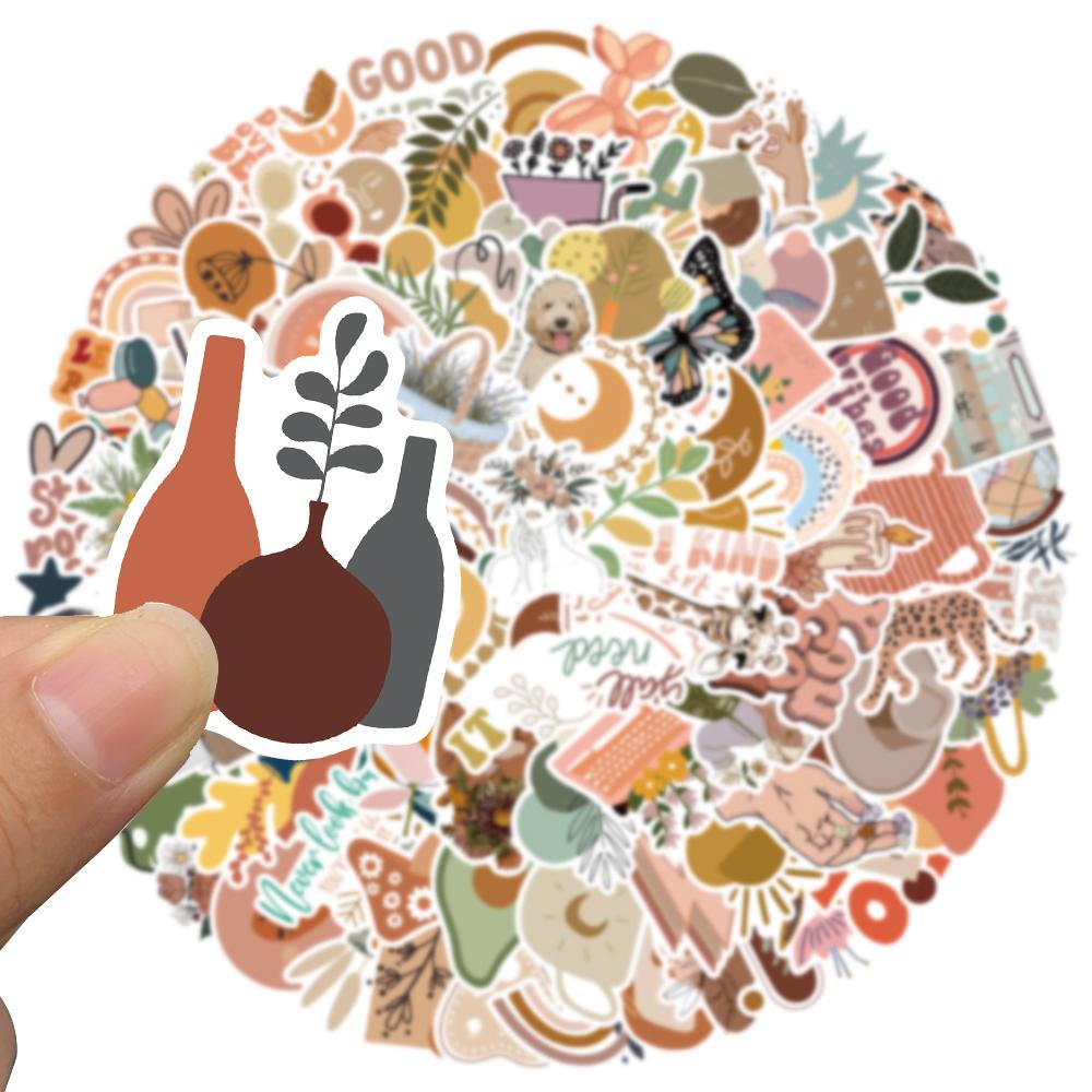 100Pcs Retro Cartoon Art Bohemian Aesthetic Stickers Graffiti Decal Scrapbook Car Laptop Phone Sticker For Kids Girls