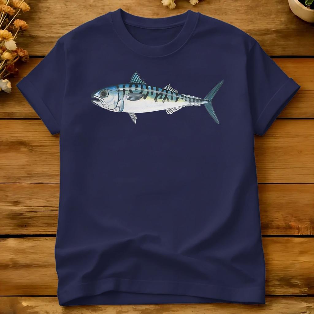 Atlantic Mackerel Handdrawn Fish Art T Shirt Beach Fashion Tshirts 100 Cotton Round Neck Oversized Tees Aesthetic Tshirt