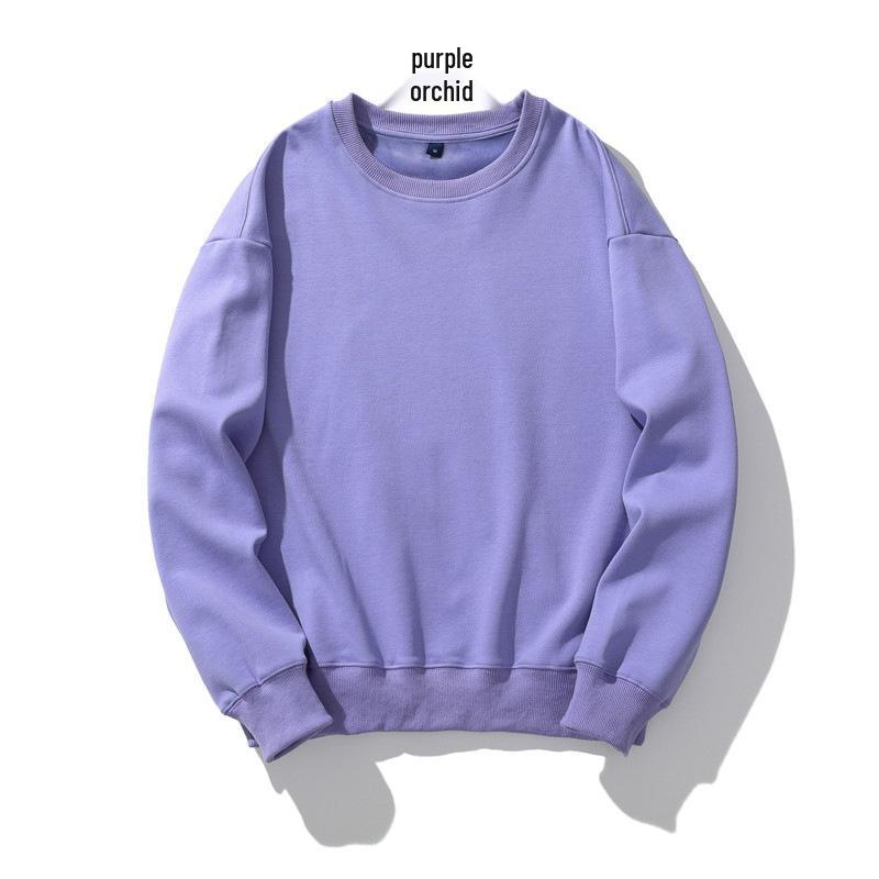 Men's Heavyweight Fleece-Lined Crew Neck Sweatshirt - Loose Fit, Solid Color, Long Sleeve.