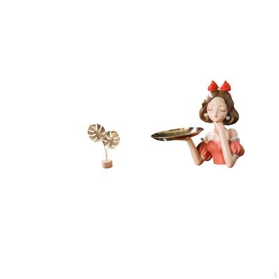 Nordic Abstract Metal Sculpture with Resin Princess Statue Key Holder Tray Modern Art Figurine for