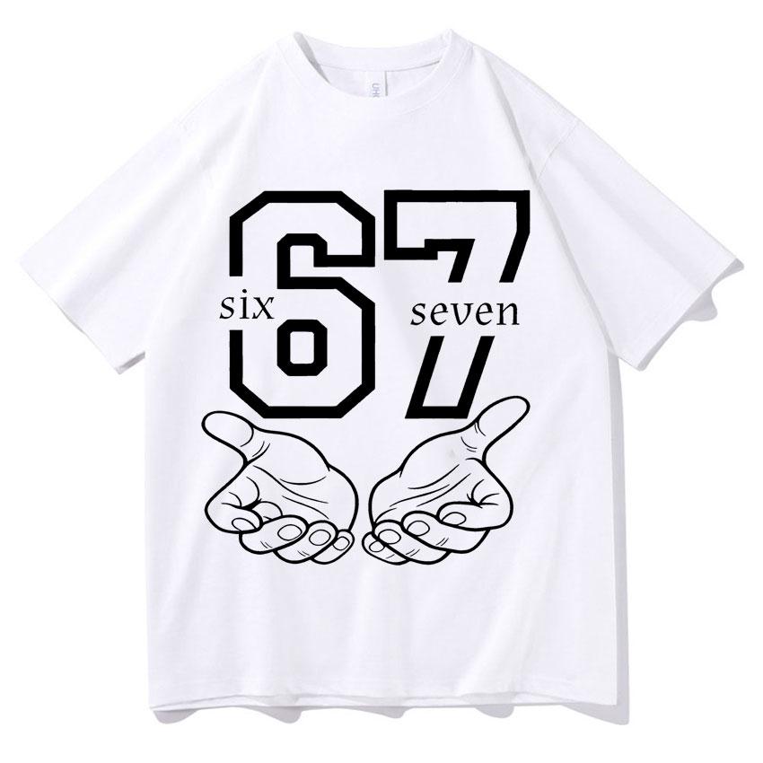 Funny 67 Hand Meme Number Print Men Women Short Sleeve Tee Shirt Fashion T-Shirts Round Neck Aesthetic Tops Hot Sale Streetwear