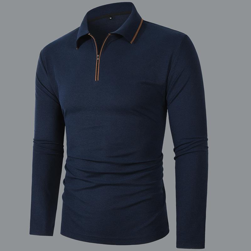 Men S Casual Long Sleeve Polo Shirt Solid Color For Autumn S
