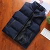 Autumn Winter Men Vest Cotton Padded Thick Solid Color Stand Collar Zipper Windproof Jacket Streetwear