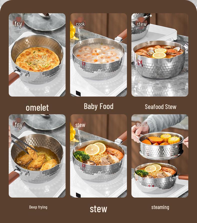 316L Stainless Steel Non-stick Yukihira Pan - Thickened Milk and Baby Food Pot for Induction Cookers, Steaming, Boiling, and Soup