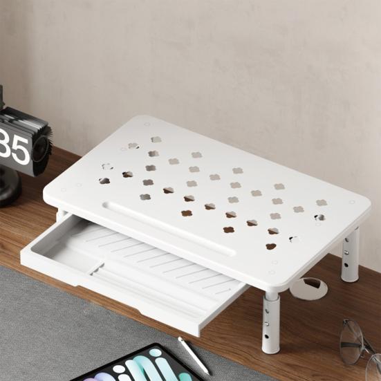 Computer Monitor Riser Cold-Rolled Steel Ventilated Monitor Stand with Drawer 3-Level Height Adjustment Laptop Stand for Home Office