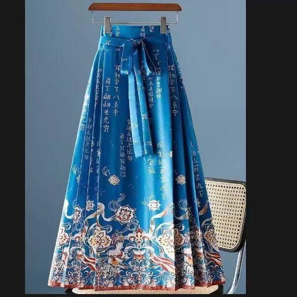 Vintage Maxi-Röcke im chinesischen Stil mit Pferdegesicht für Frauen, einteiliger langer Hanfu-Faltenrock, Damenkleidung