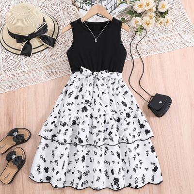 Girls Fashion Dress Summer Children Sweet Sleeveless Floral Ruffled Sundress Dress