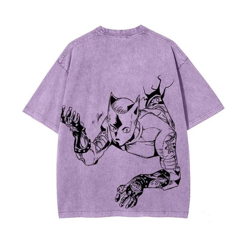 Футболка с принтом JoJo s Bizarre Adventure Аниме Футболка Killer Queen Винтажные стираные футболки Мужская одежда Хлопковые топы с коротким рукавом S фиолетовый 1590₽