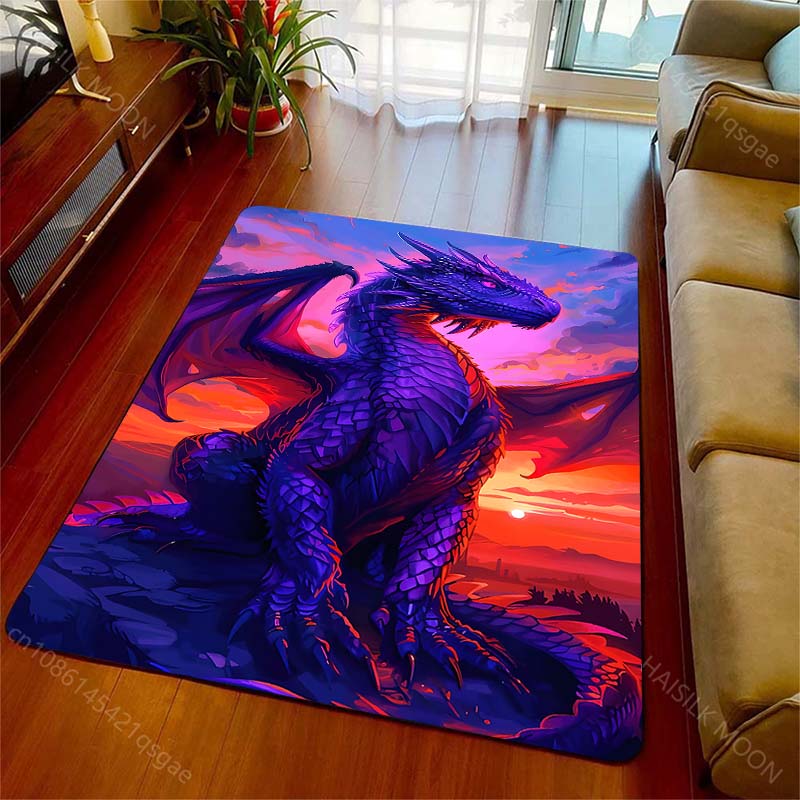 1PC Purple Dragon, Sunset Background Print Carpet Rug for Living Room Bedroom Sofa Doormat Home Decor Non-slip Floor Mat