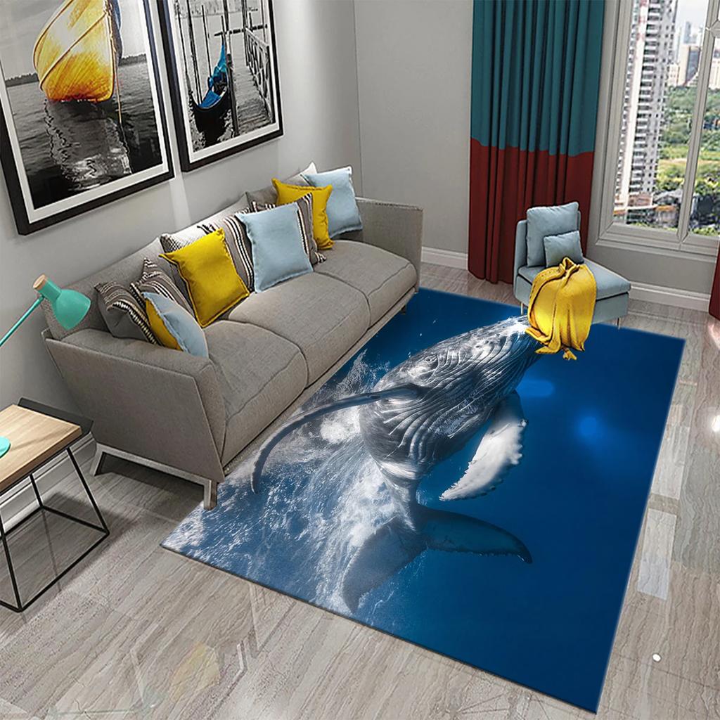 3D Cartoon Whale Carpet Large Rug for Living Room Bedroom Decor Floor Rugs Bathroom Kitchen Entrance Door Non-slip Mat Area Rug