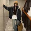 Fleece thickened cotton jacket men's and women's winter warm hooded jacket cleanfit short large fur collar cotton-padded coat