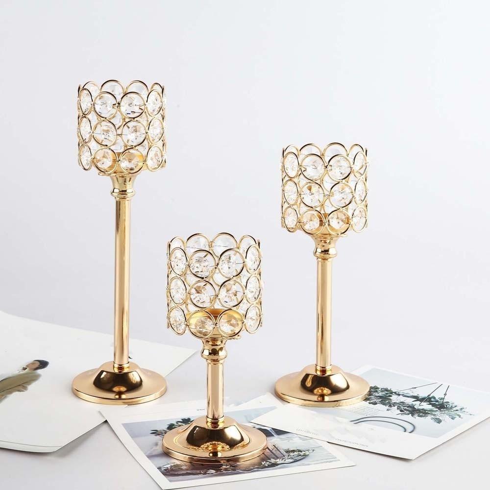 Hollow Crystal Candle Holder Romantic Craft Candelabra Wrought Iron Candlestick Home Wedding