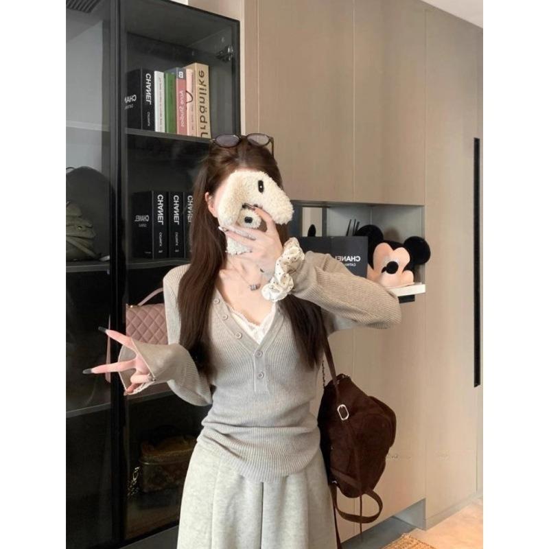 Pure Desire Half Open Collar Button Long Sleeve Knitted Bottoming Shirt Women's Autumn Winter Pure Desire Sweater Inside