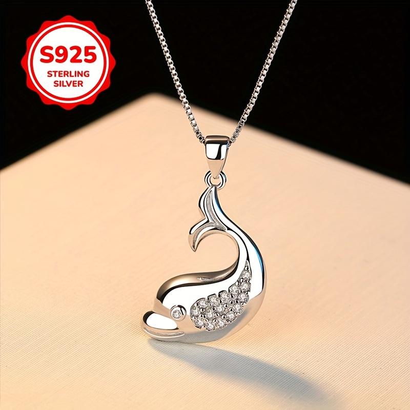 925Silver hypoallergenic dolphin necklace with a simple and stylish design, versatile and elegant, featuring synthetic zircon, perfect as a gift for
