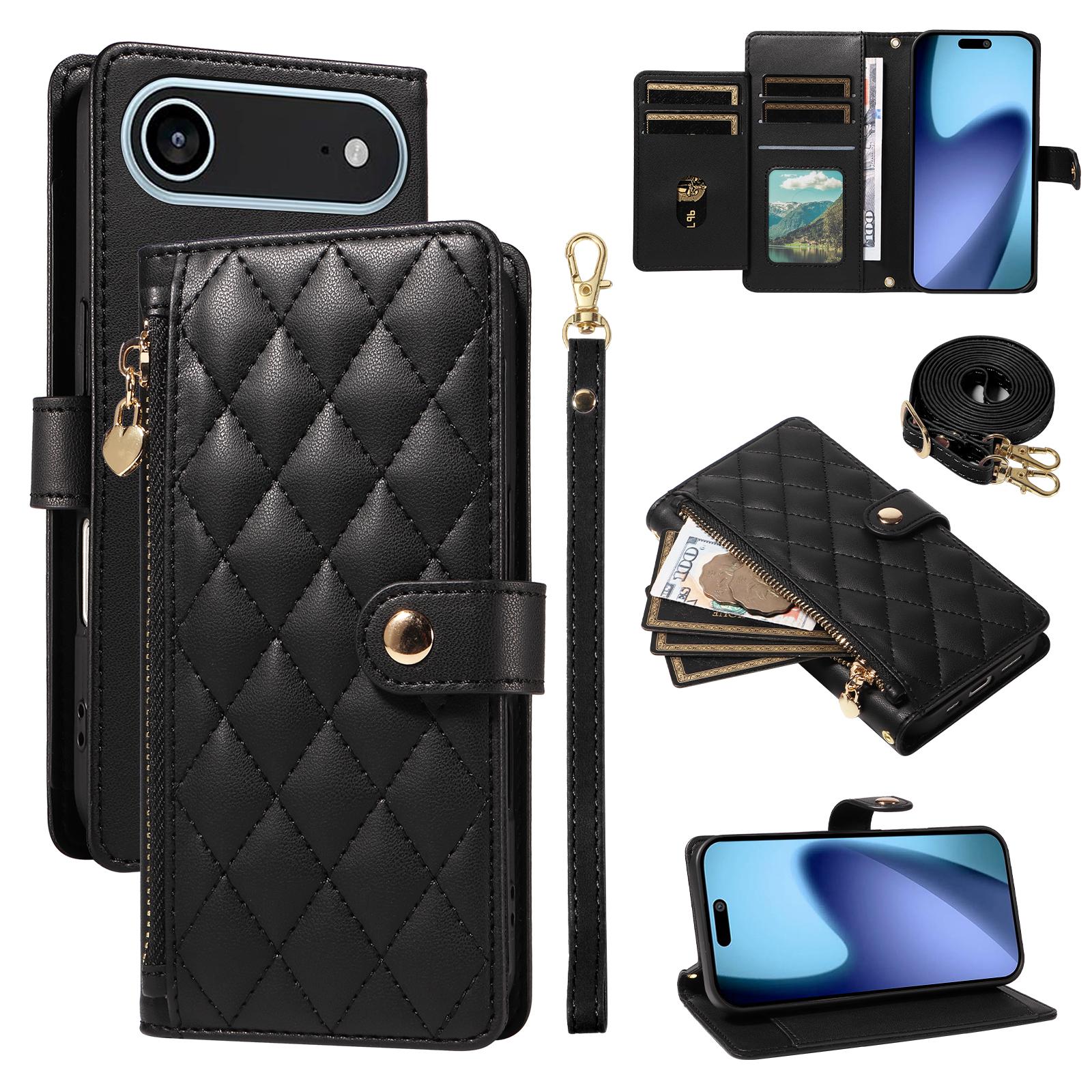 

For iPhone Air Wallet Case with Straps, Rhombus Leather Stand Phone Cover E