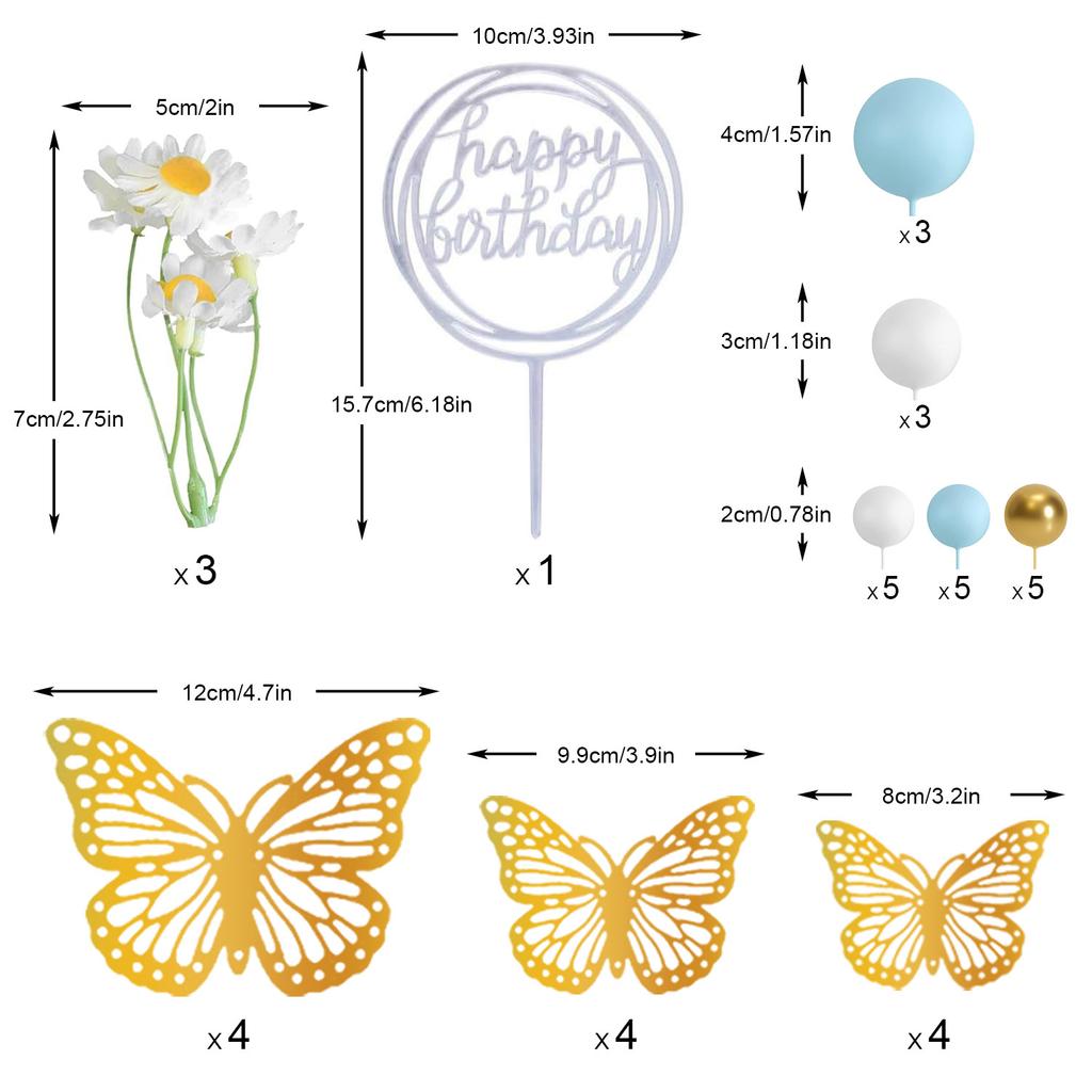 Grüne Kugeln Kuchenaufsatz Schmetterling Kuchendekorationen Happy Birthday Kuchenaufsatz für Hochzeit Babyparty Gänseblümchen Geburtstag