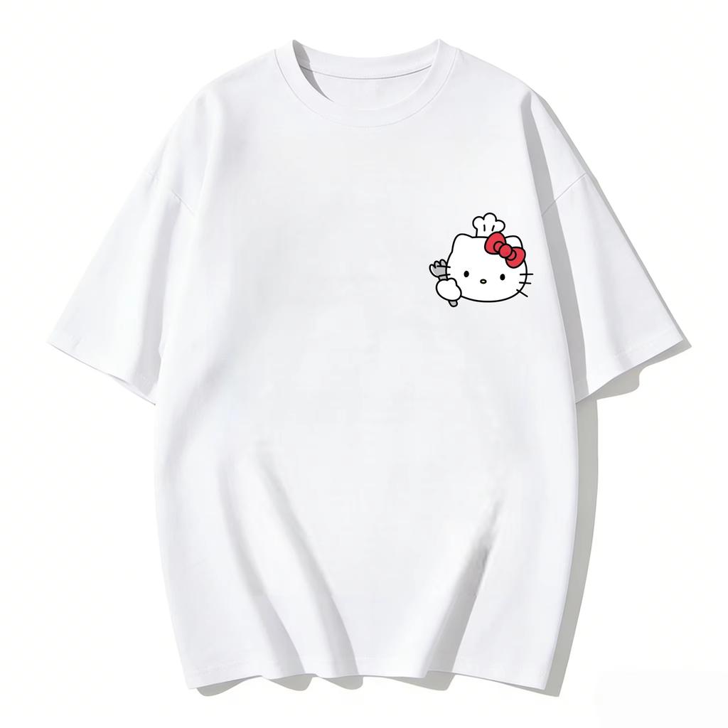 2026 New Summer HelloKitty Cute Graphic Tee Casual Short Sleeve Cotton Top for Women Girls Kawaii Cartoon Print Streetwear