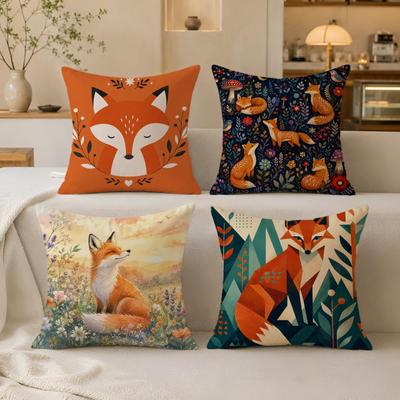 Cute Cartoon Fox Cushion Cover Breathable Organic Short Plush Cushion Covers Machine Washable Wrinkle-Resistant Soft Durable