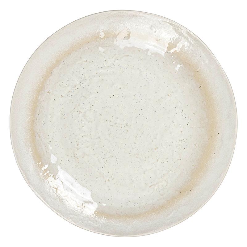 Sesame Glaze Ceramic Large Plate, Simple Tableware, Round Plate, Household Vegetable Plate, Large Western Plate, Steak Plate.