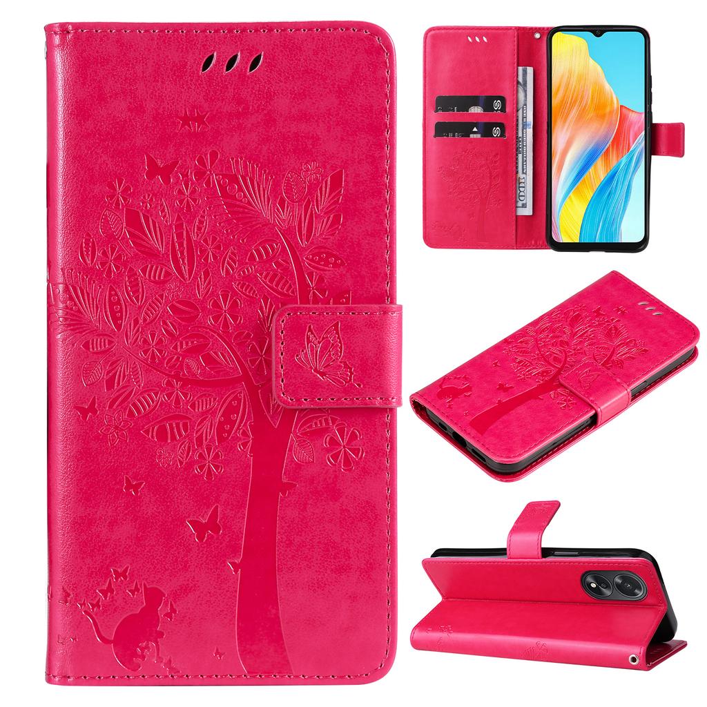 Emboss Cat Tree Cards Solt Wallet Case For OPPO A58 A38 A78 A98 A36 A76 A17 A96 A77 Realme 10 11 8i 9 Pro Plus C33 C53 5G Cover